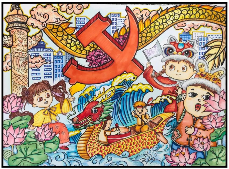 温州数位小朋友的童心向党同迎亚运儿童画登上学习强国啦